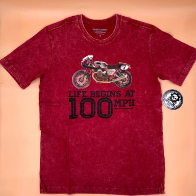 Áo thun cổ tròn cotton Life Begin at 100MPH cao cấp