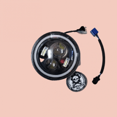 Đầu Đèn Pha LED Độ Xe Moto 2 Bóng Tròn, 2 Vạch, Viền Tròn To
