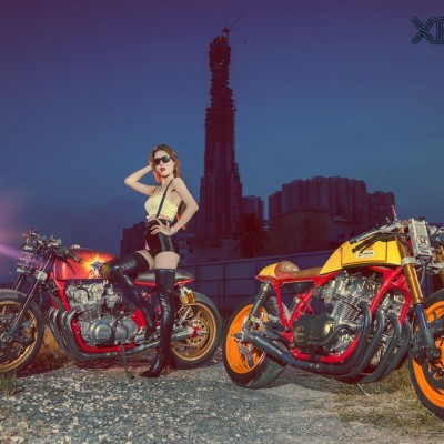 Chân dài đọ dáng cặp đôi Honda CB750 cafe racer của Tự Thanh Đa